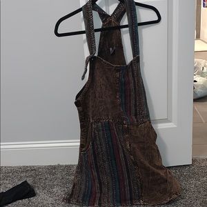 Brown and Print Overall Dress